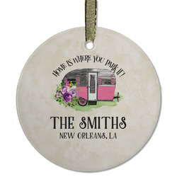 Camper Flat Glass Ornament - Round w/ Name or Text