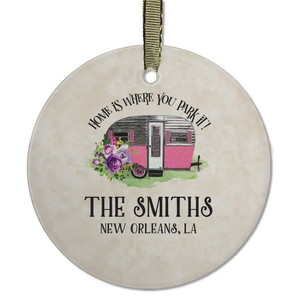 Custom Camper Flat Glass Ornament - Round w/ Name or Text