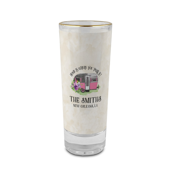 Custom Camper 2 oz Shot Glass -  Glass with Gold Rim - Set of 4 (Personalized)
