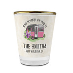Camper Glass Shot Glass - 1.5 oz - with Gold Rim - Set of 4 (Personalized)