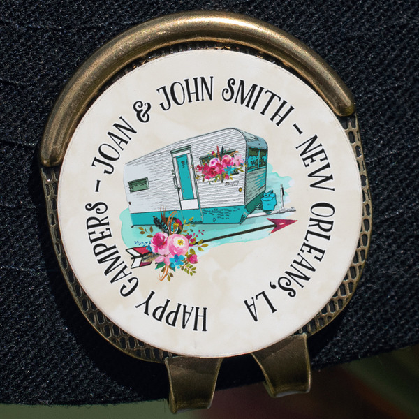 Camper Golf Ball Marker Hat Clip - Gold - Close Up