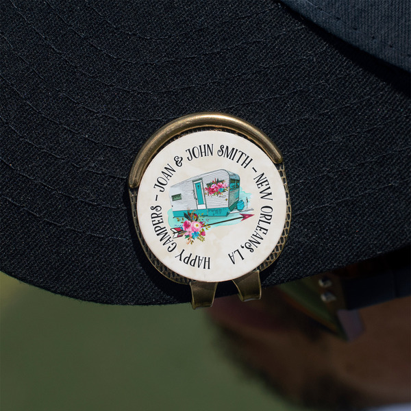 Camper Golf Ball Marker Hat Clip - Gold - On Hat