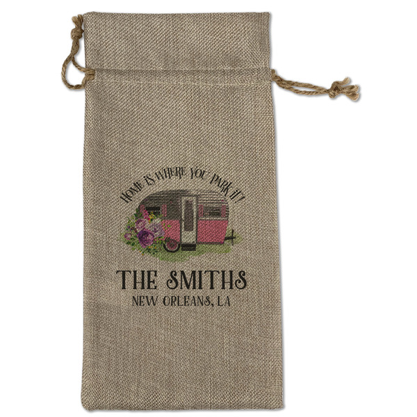 Custom Camper Large Burlap Gift Bag - Front (Personalized)