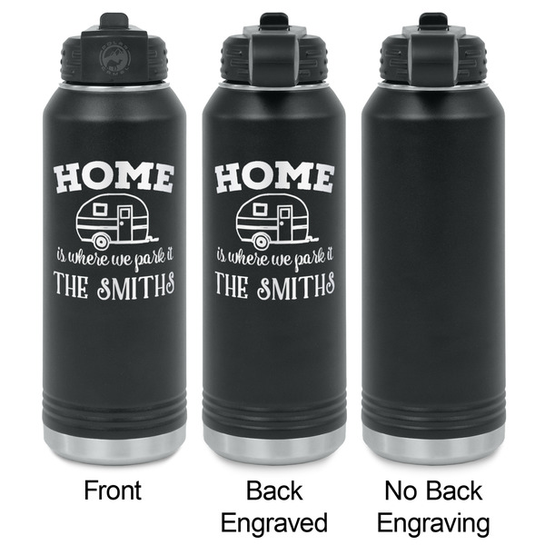 Camper Laser Engraved Water Bottles - 2 Styles - Front & Back View