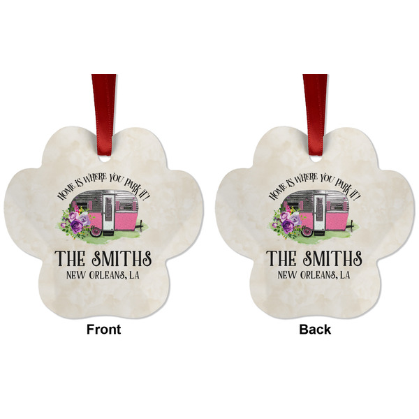 Camper Metal Paw Ornament - Front and Back