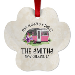 Camper Metal Paw Ornament - Double Sided w/ Name or Text