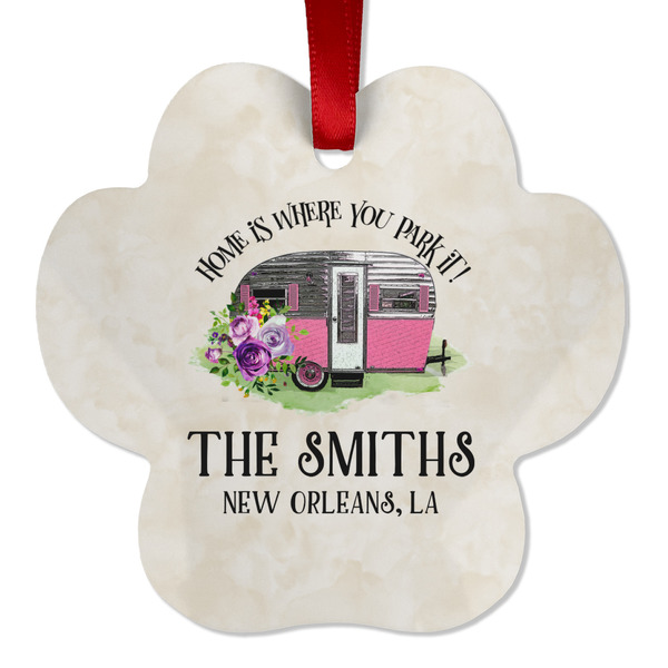 Custom Camper Metal Paw Ornament - Double Sided w/ Name or Text