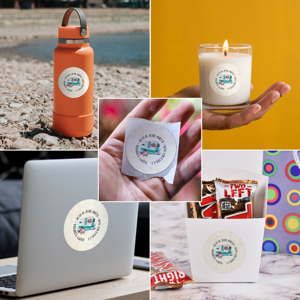 Camper Multipurpose Round Labels - In Context
