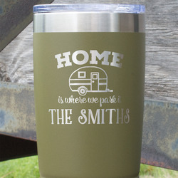 Camper 20 oz Stainless Steel Tumbler - Olive - Double Sided (Personalized)