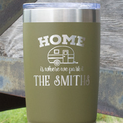 Camper 20 oz Stainless Steel Tumbler - Olive - Single Sided (Personalized)