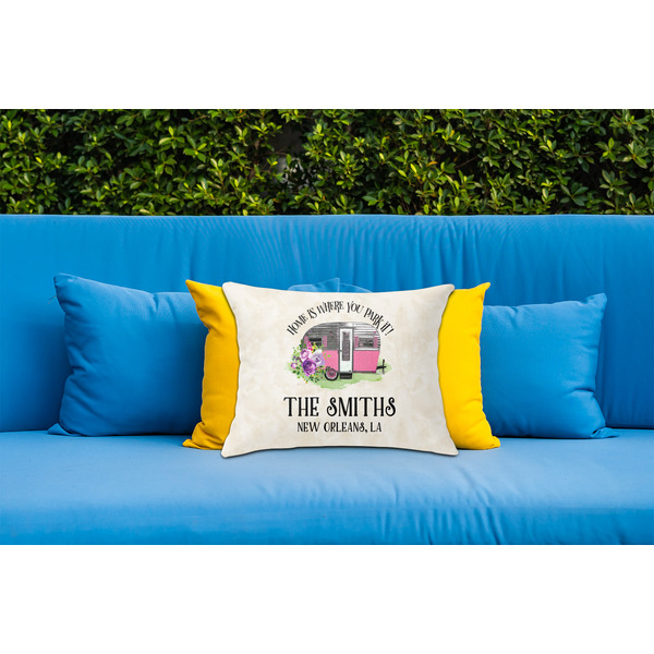 Camper Outdoor Throw Pillow  - LIFESTYLE (Rectangular - 20x14)