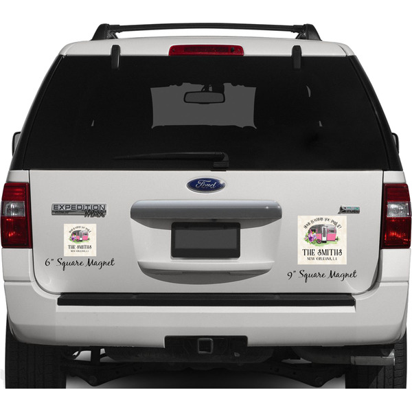 Camper Personalized Square Car Magnets on Ford Explorer