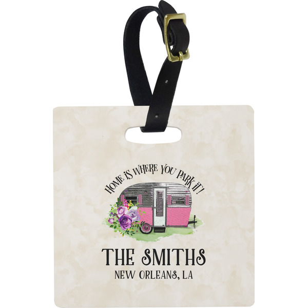 Custom Camper Plastic Luggage Tag - Square w/ Name or Text