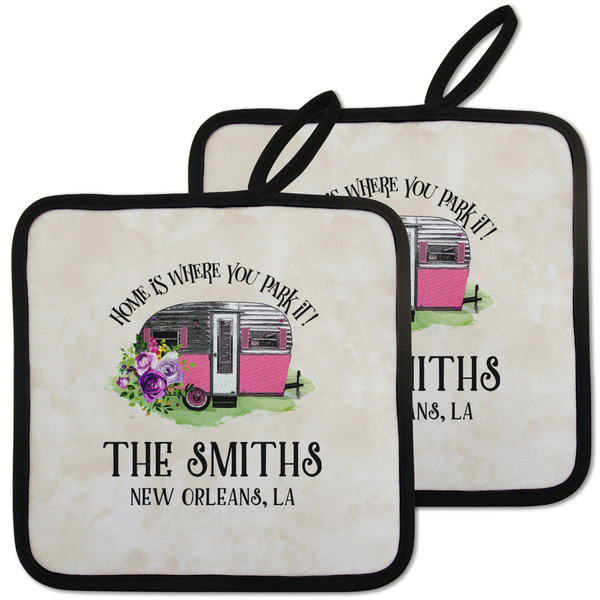 Custom Camper Pot Holders - Set of 2 w/ Name or Text