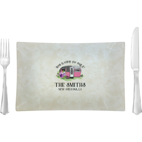 Custom Camper Rectangular Glass Lunch / Dinner Plate - Single or Set (Personalized)