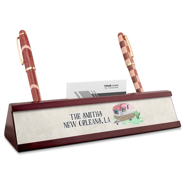 Custom Camper Red Mahogany Nameplate with Business Card Holder (Personalized)