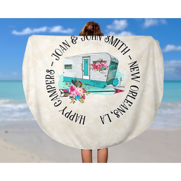 Camper Round Beach Towel - In Use