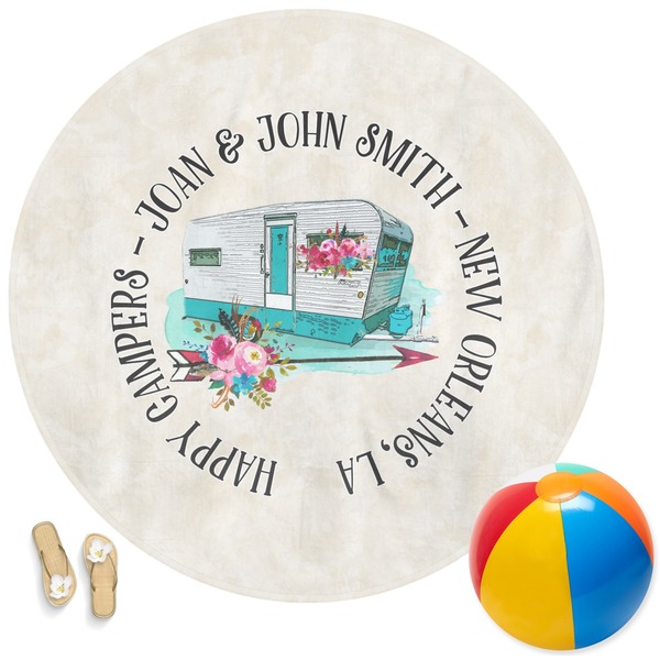 Custom Camper Round Beach Towel (Personalized)