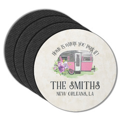 Camper Round Rubber Backed Coasters - Set of 4 (Personalized)