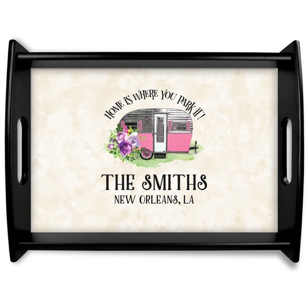 Custom Camper Black Wooden Tray - Large (Personalized)