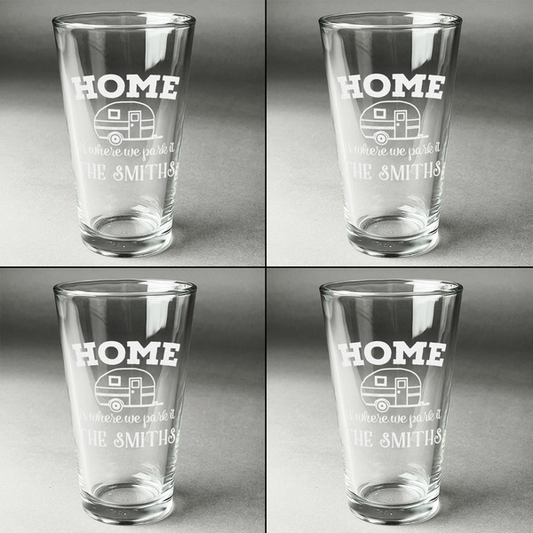 Camper Set of Four Engraved Beer Glasses - Individual View