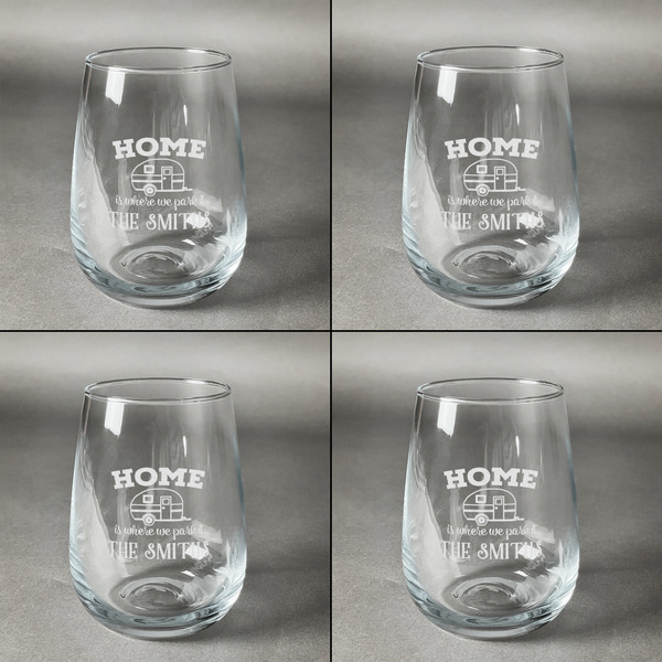 Camper Set of Four Personalized Stemless Wineglasses (Approval)