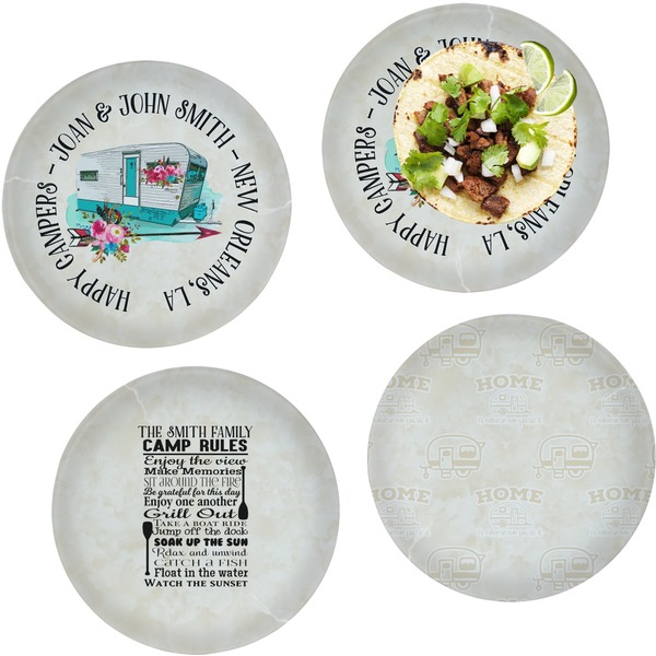 Custom Camper Set of 4 Glass Lunch / Dinner Plate 10" (Personalized)