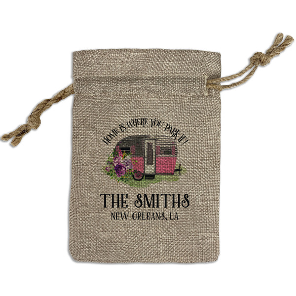 Custom Camper Small Burlap Gift Bag - Front (Personalized)