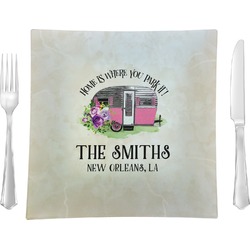 Camper 9.5" Glass Square Lunch / Dinner Plate- Single or Set of 4 (Personalized)