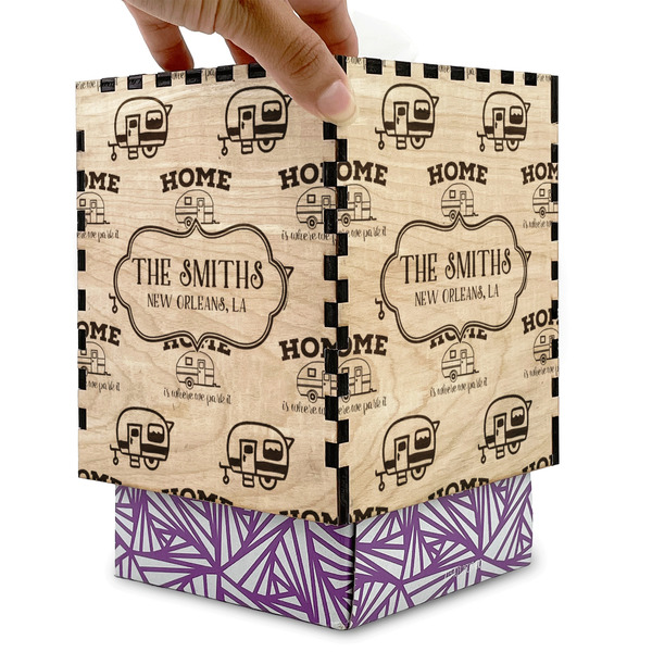 Camper Square Tissue Box Covers - Wood - with box