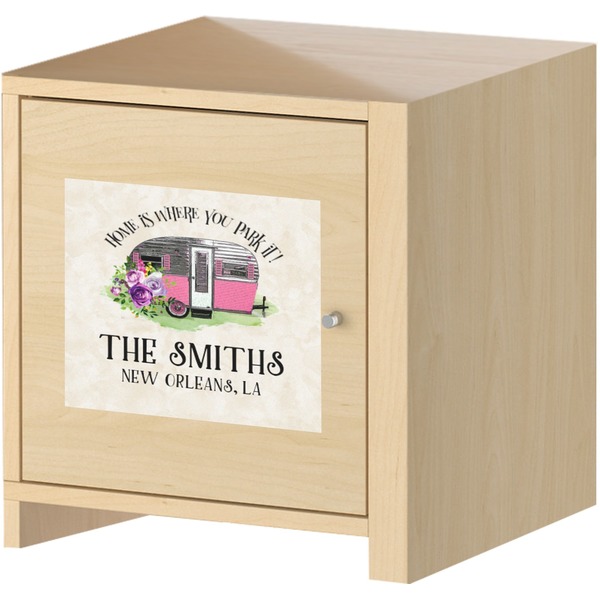 Camper Square Wall Decal on Wooden Cabinet