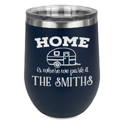 Camper Stemless Stainless Steel Wine Tumbler - Navy - Double Sided (Personalized)
