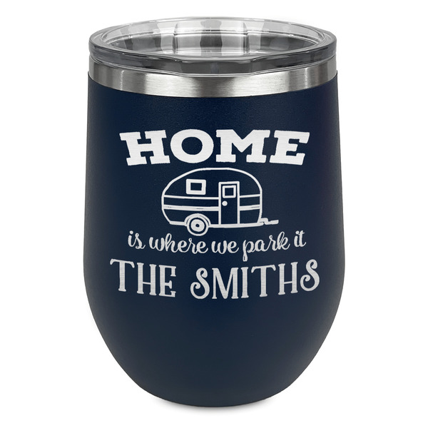 Custom Camper Stemless Stainless Steel Wine Tumbler - Navy - Single Sided (Personalized)