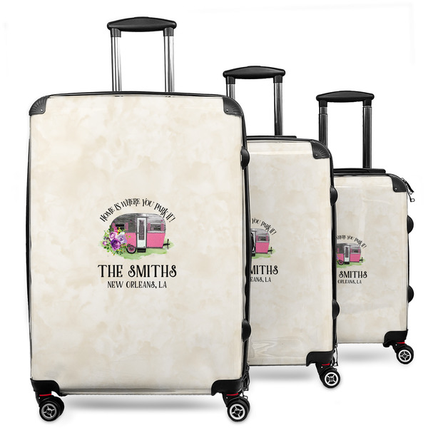 Custom Camper 3 Piece Luggage Set - 20" Carry On, 24" Medium Checked, 28" Large Checked (Personalized)
