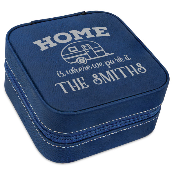 Custom Camper Travel Jewelry Box - Navy Blue Leather (Personalized)