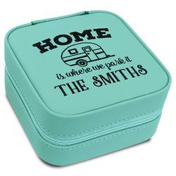 Camper Travel Jewelry Box - Teal Leather (Personalized)