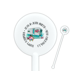 Camper 5.5" Round Plastic Stir Sticks - White - Single Sided (Personalized)