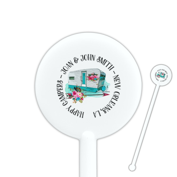 Custom Camper 5.5" Round Plastic Stir Sticks - White - Single Sided (Personalized)