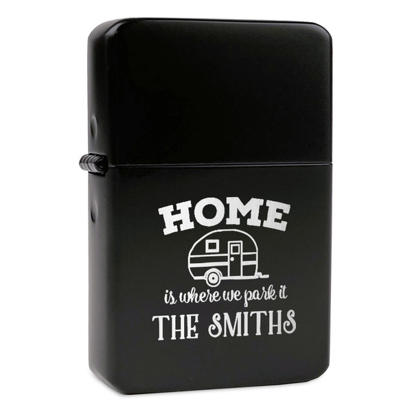 Custom Camper Windproof Lighter - Black - Double Sided & Lid Engraved (Personalized)