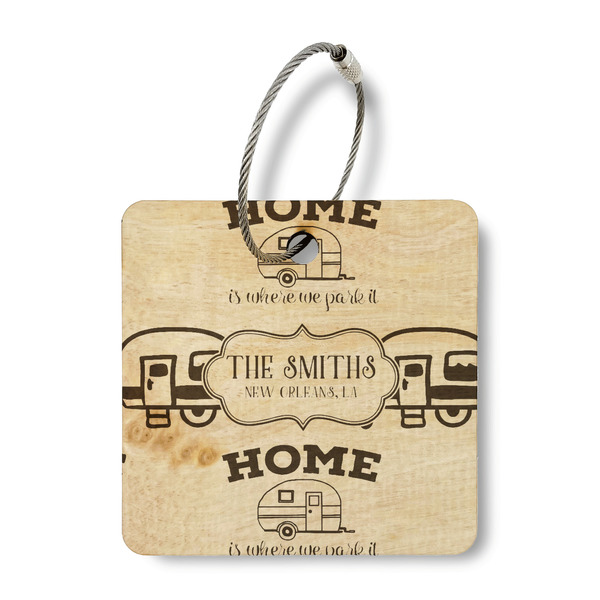 Custom Camper Wood Luggage Tag - Square (Personalized)
