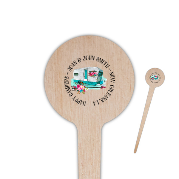 Custom Camper 4" Round Wooden Food Picks - Single Sided (Personalized)