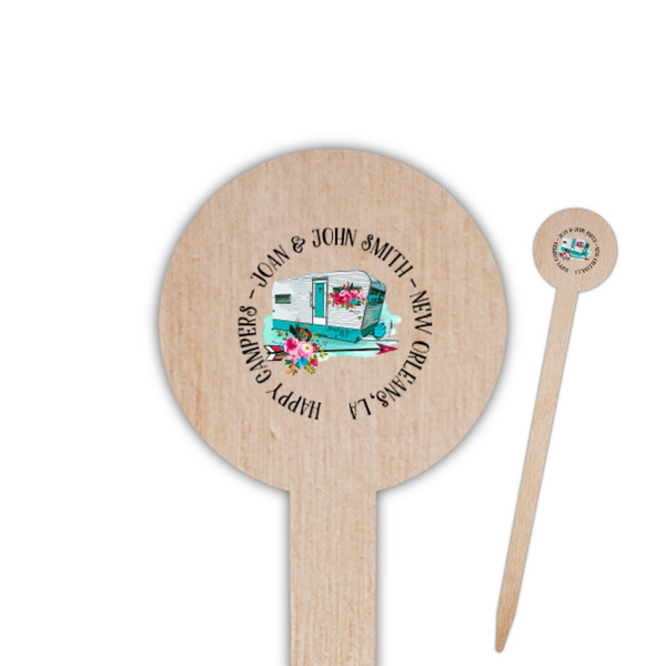 Custom Camper 6" Round Wooden Food Picks - Single Sided (Personalized)