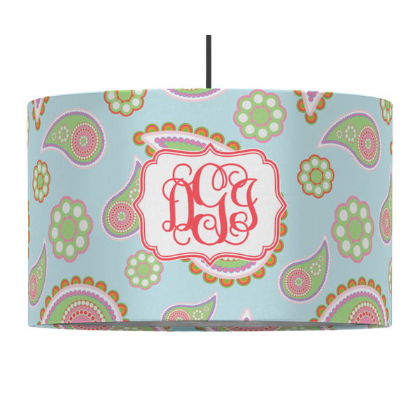 Blue Paisley 12" Drum Lampshade - PENDANT (Fabric)