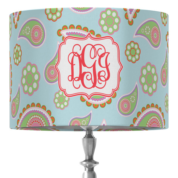 Custom Blue Paisley 16" Drum Lamp Shade - Fabric (Personalized)