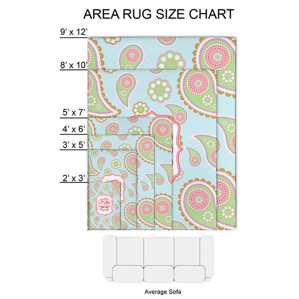 Blue Paisley 2'x3' Indoor Area Rugs - Size Chart