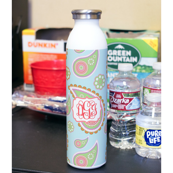 Blue Paisley 20oz Water Bottles - Full Print - In Context