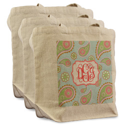 Blue Paisley Reusable Cotton Grocery Bags - Set of 3 (Personalized)