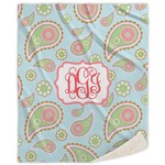 Blue Paisley Sherpa Throw Blanket (Personalized)