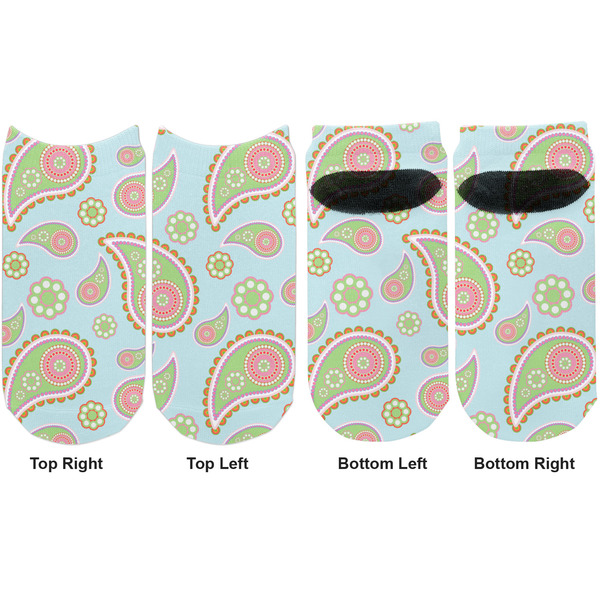 Blue Paisley Adult Ankle Socks - Double Pair - Front and Back - Apvl
