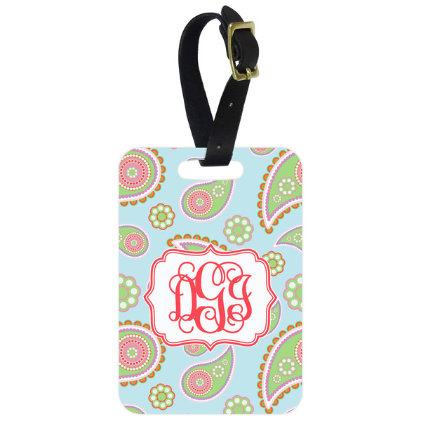 Custom Blue Paisley Metal Luggage Tag w/ Monogram